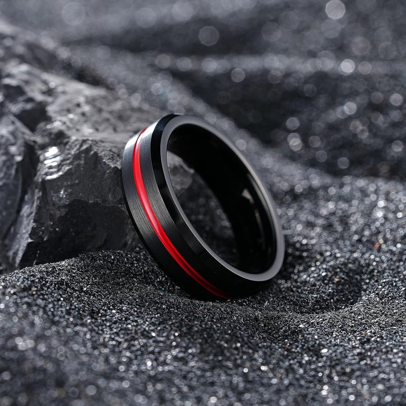King Will Tungsten Rings for Men Two Tone Grooved Mens Wedding Band Cool Promise Engagement Matte Finished Beveled Edge - Image 3